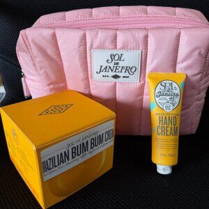 Sol de Janeiro Brazilian Bum Bum Cream 8 oz., Hand Cream, Travel Bag 3 Piece Set